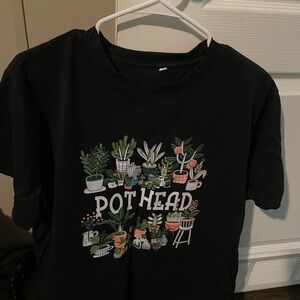 Black Graphic Tee with Plant Design